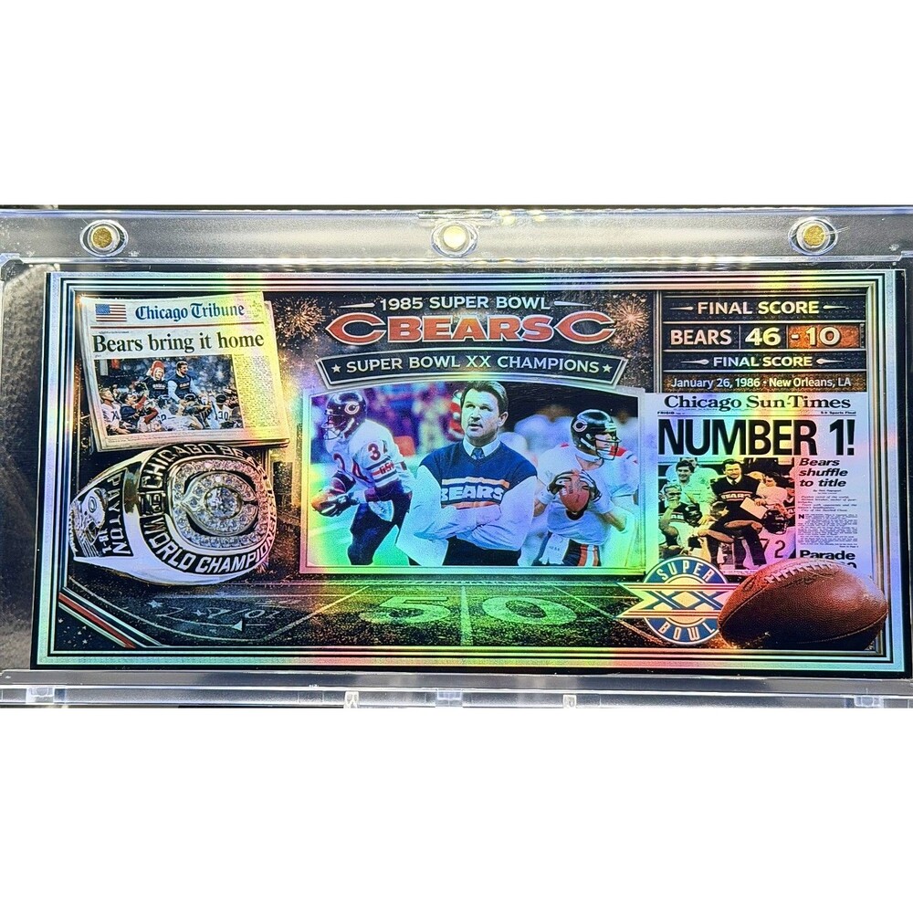 1985 Chicago Bears Super Bowl Champions Holographic Custom Display Piece